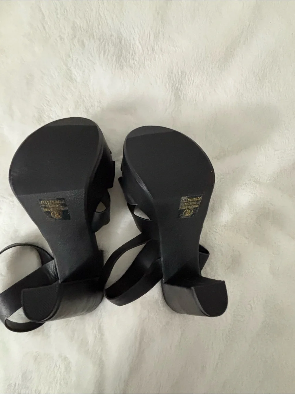 My Delicious Women's Black Patent Platform Open Toe Ankle Strap Heel Size 8